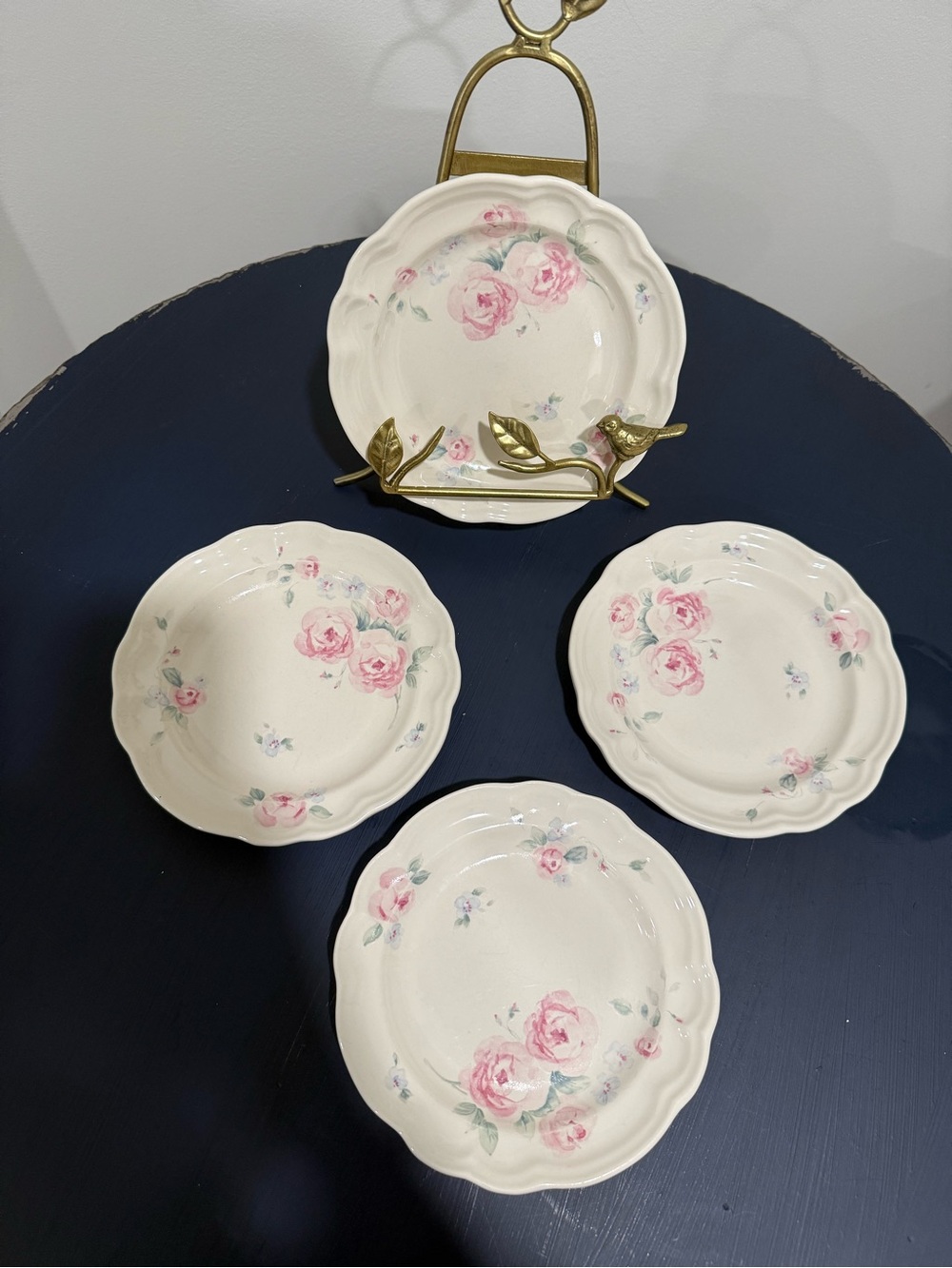Pfaltzgraff Tea Rose 7.25” Salad Plates Set of 4 Vintage USA Stoneware